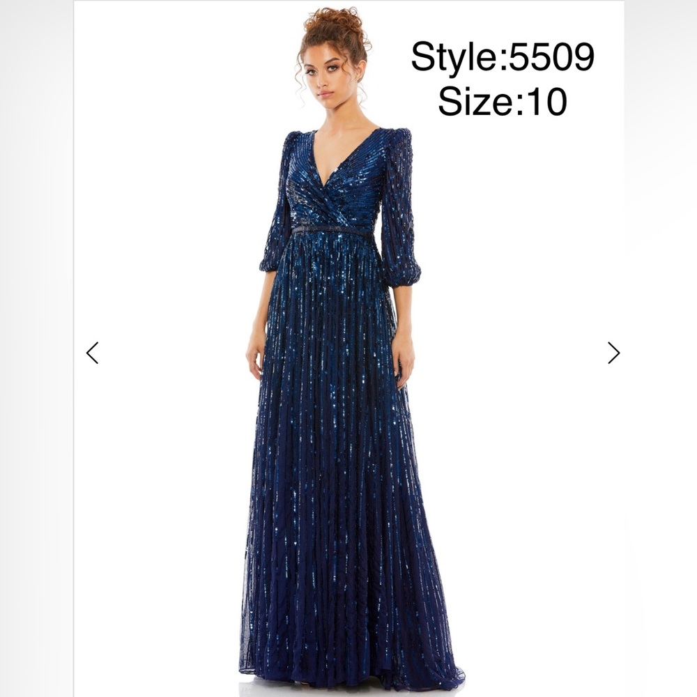 Long sleeve v neck sequined long gown